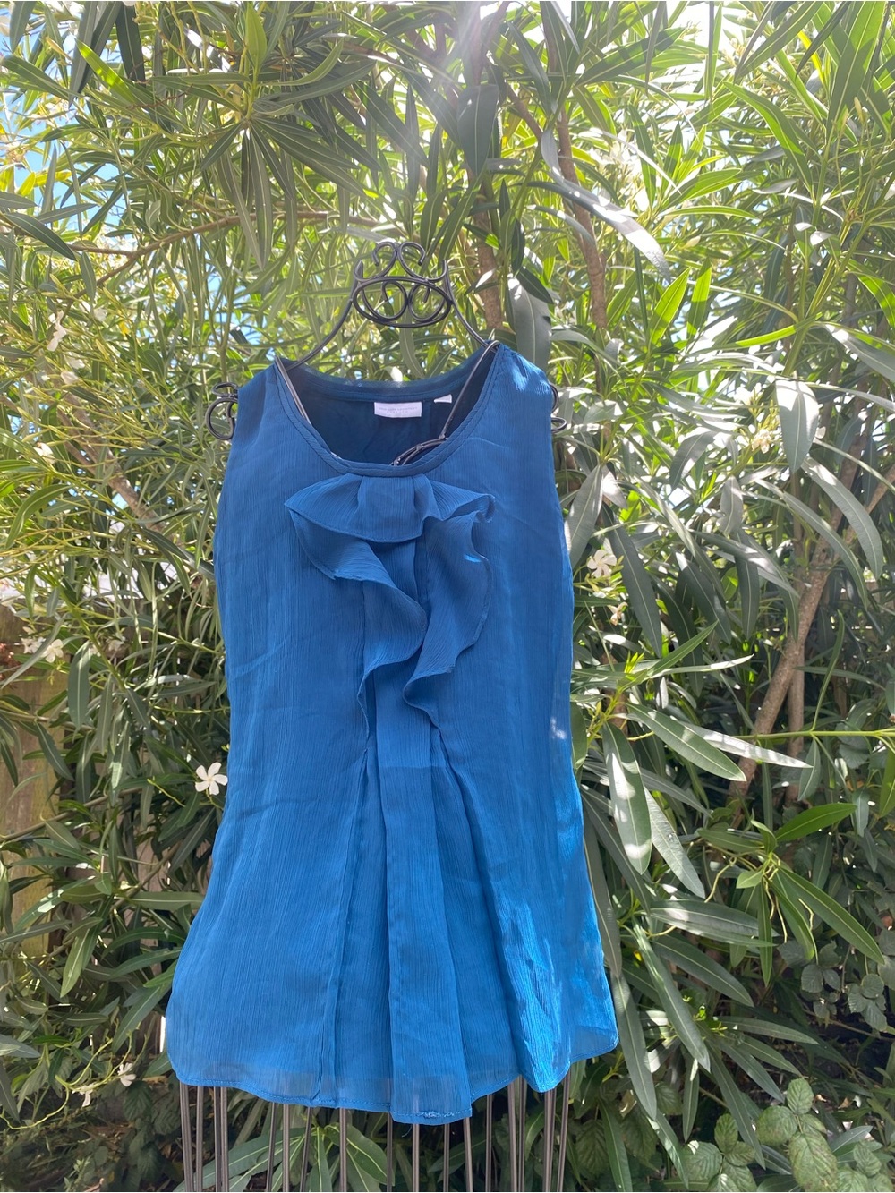 New York & Company Teal Sleeveless Ruffle Blouse